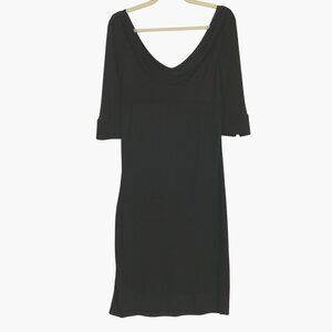 DVF Diane von Furstenberg Black Draped Scoop Neck Dress, Size 4, Elbow Sleeve, M
